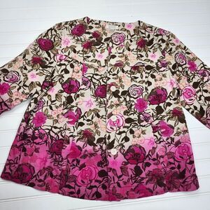 Christopher &‎ Banks Women's Pink Ombre Floral Pleated Denim Jacket Size XL